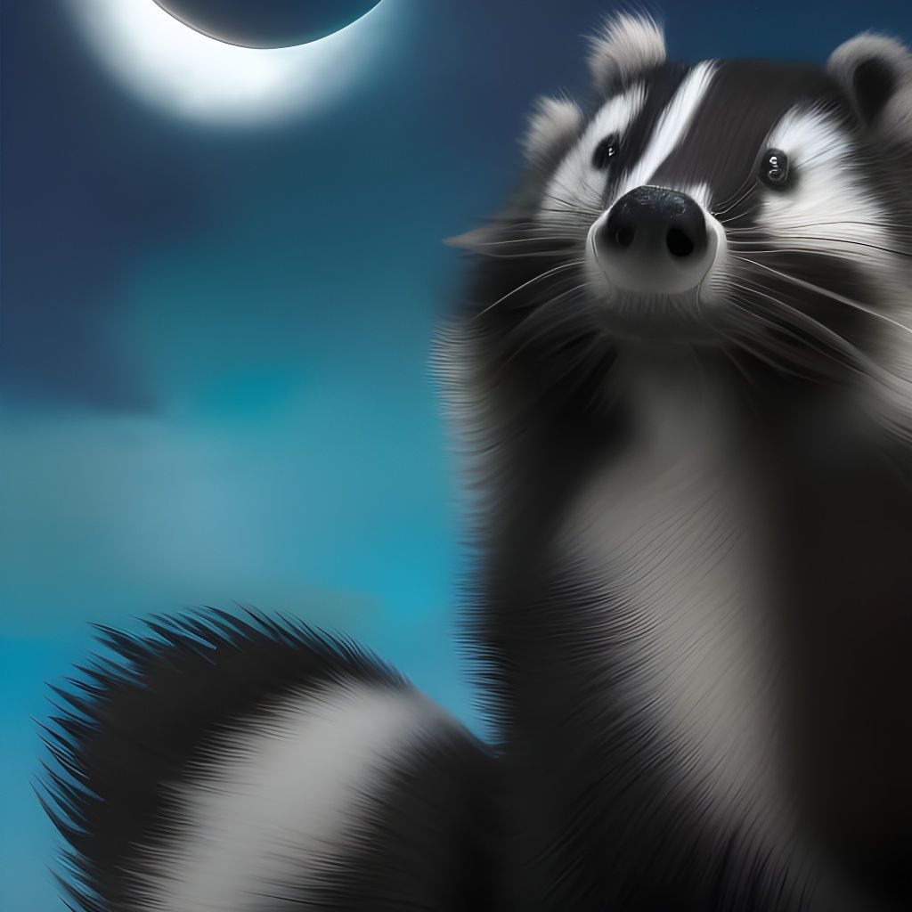 Detailed Skunk Portrait Under Moonlight, Photorealistic Art
