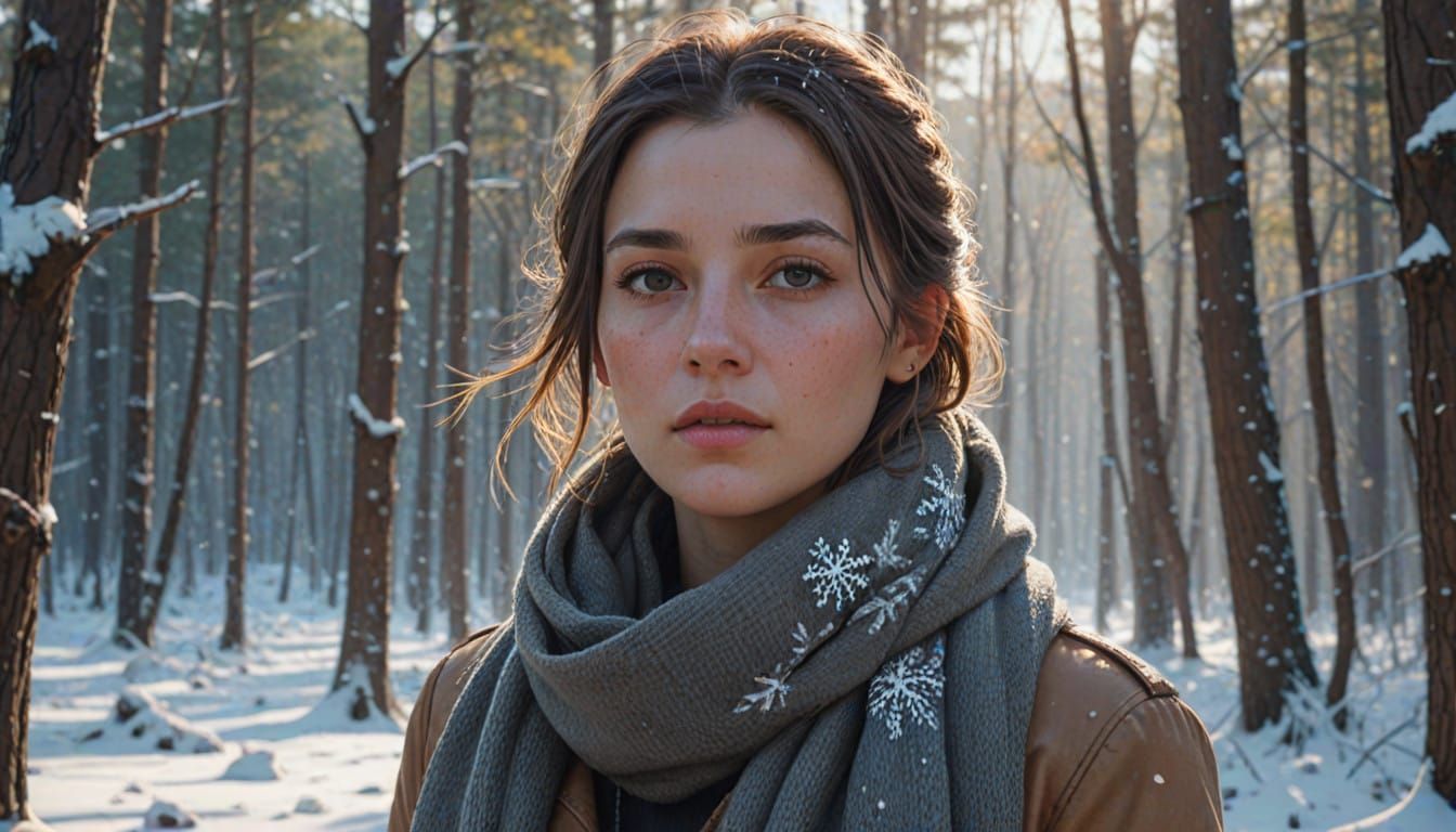 Semi-Photorealistic Winter Portrait of Young Woman