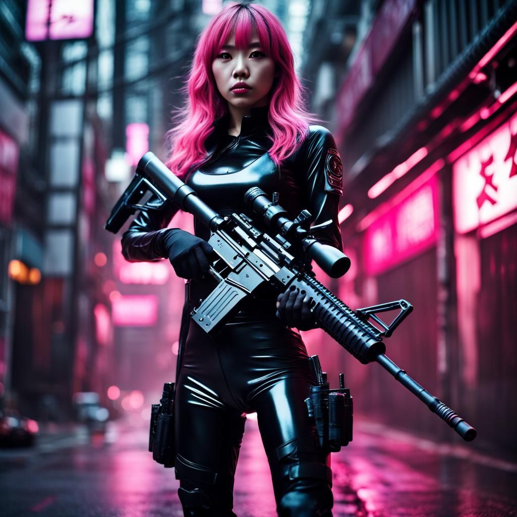 Japanese Assassin in Bloody Street Scene