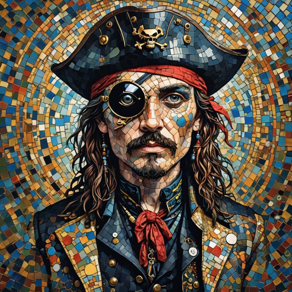 Mosaic Pirate with Prosthetic Eyepatch in Cubist Style