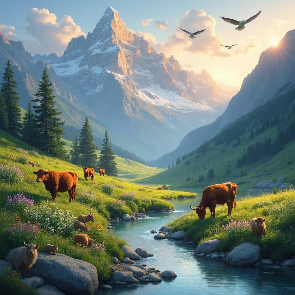 Majestic Swiss Alps Sunrise with Wildlife