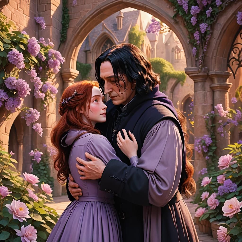 Snape and Lily Embrace: Whimsical 3D Hogwarts Scene
