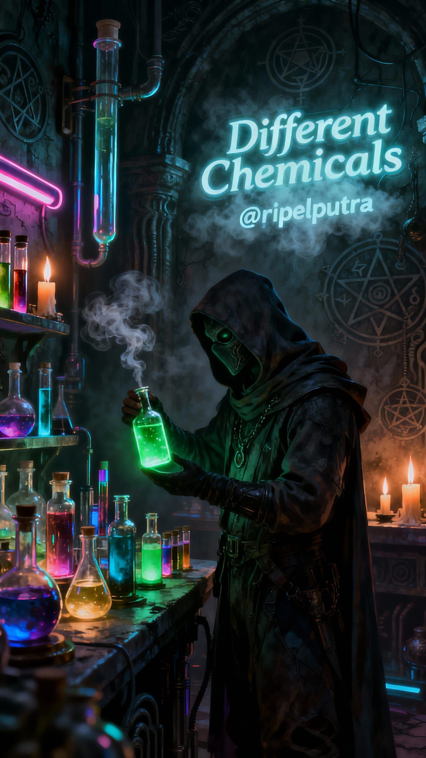 Gothic Alchemist in Neon-Lit Lab