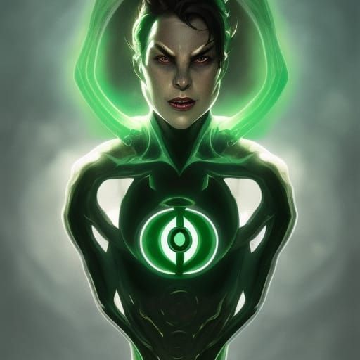 Demonic Green Lantern Portrait in Hyperdetailed Style
