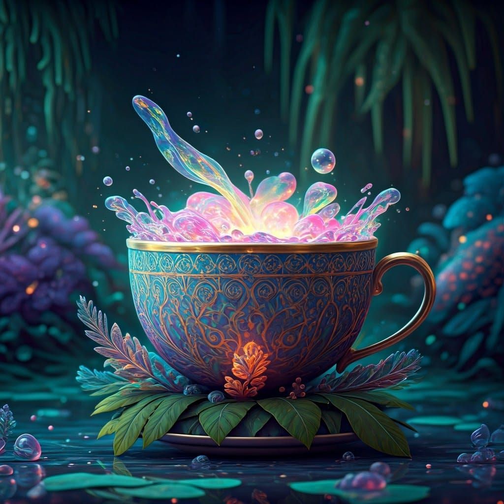 Mystical Cup Overflowing with Ethereal Light