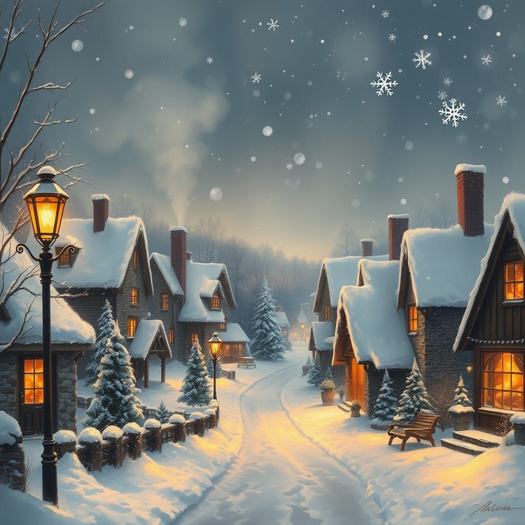 Winter Wonderland Christmas Scene in Golden Light