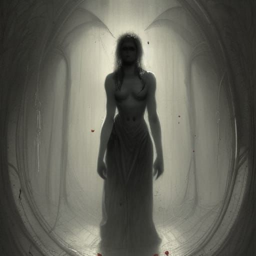 Gothic Horror Girl in Engraving Style