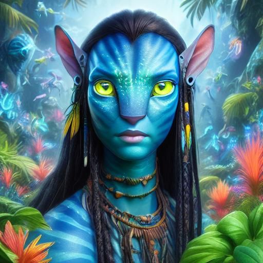 Detailed Avatar Na'vi Woman in Jungle Setting