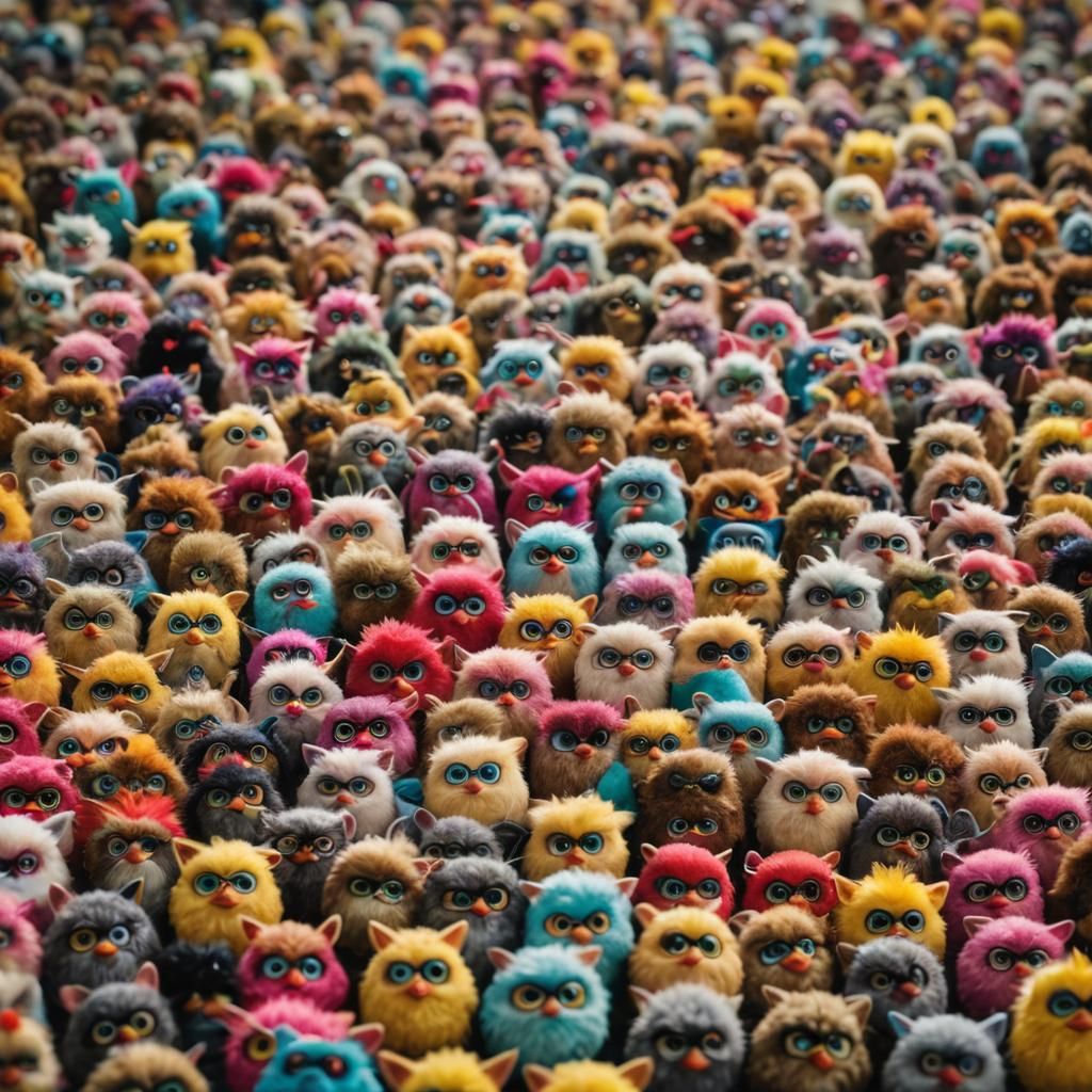 Colorful Furby Army Stares Intensely