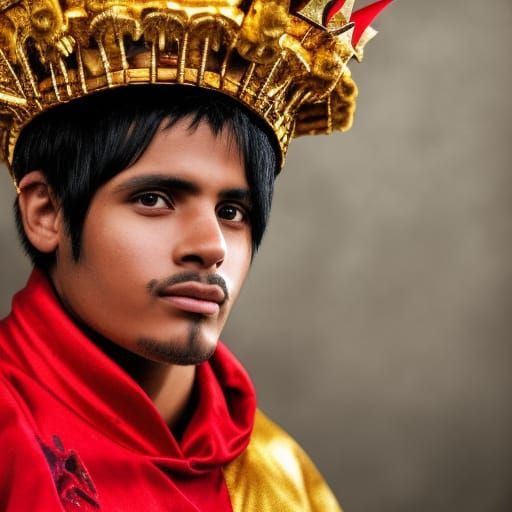 Incan King in Red Robe and Gold Crown