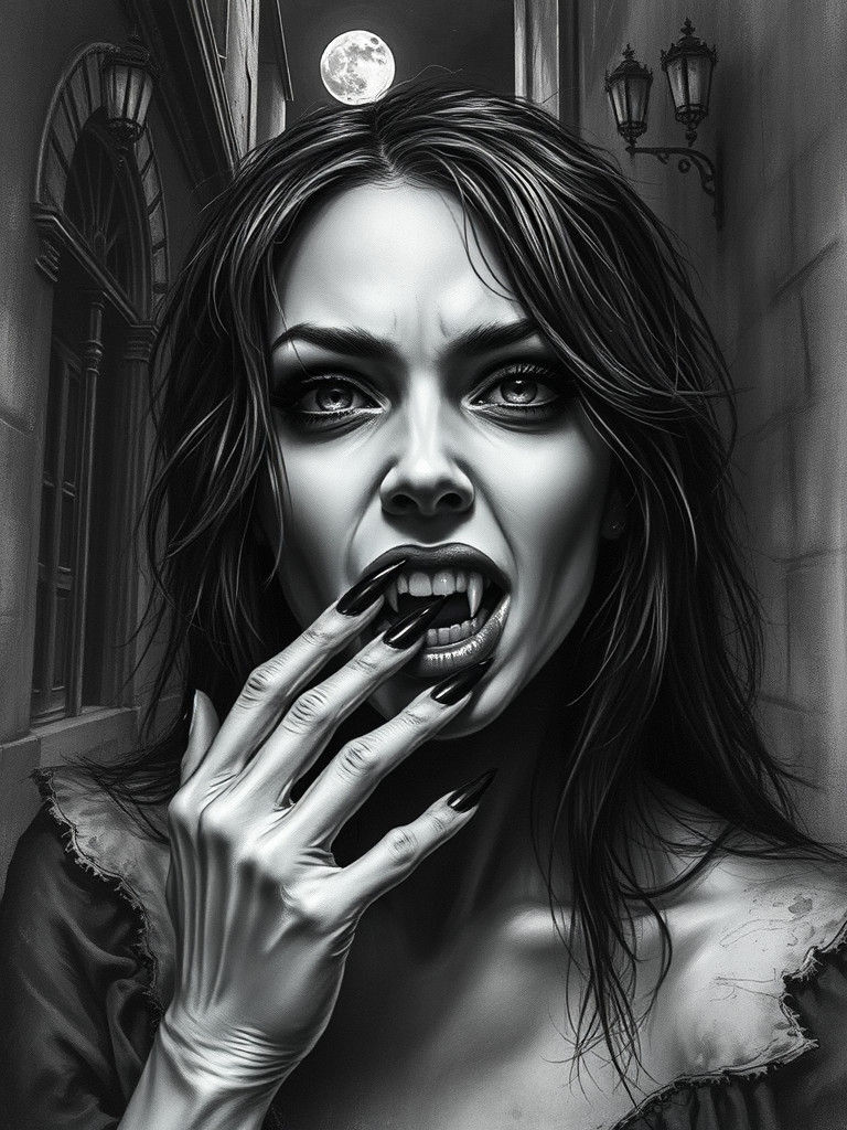 Dark Vampire Woman in Gothic Alleyway