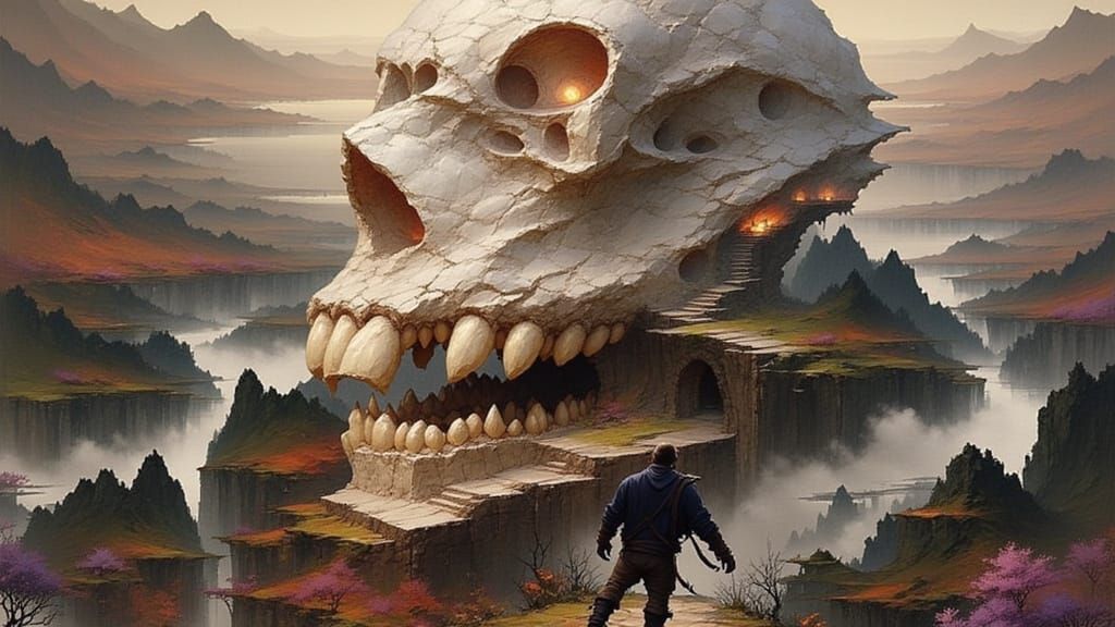 Barbarian Discovers Evil City Inside Skull Mountain Valley