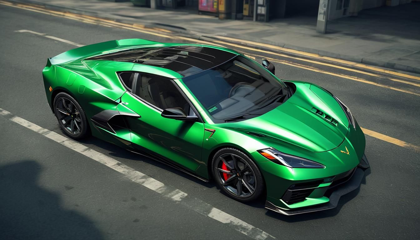 Green Metallic Corvette C8: 3D Anime Art