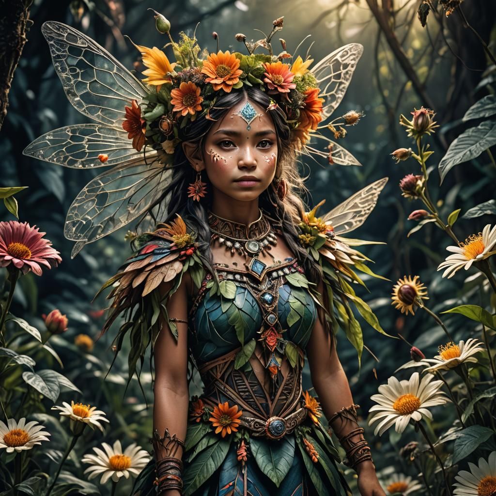 Hyperrealistic Indigenous Flower Fairy in HDR