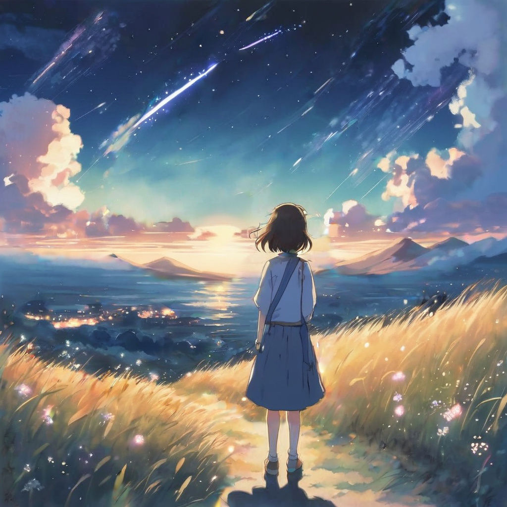 Anime Girl Under Starry Night Sky