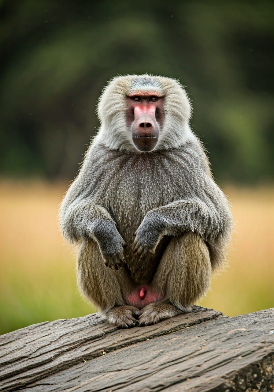 Regal Baboon Surveys Savannah Domain in Striking Portrait