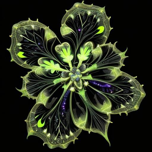 Bioluminescent Fractal Plants in a Galactic Landscape