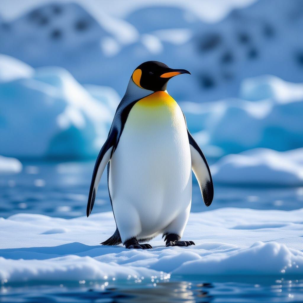 Cute Plump King Penguin Waddling on Ice Floe