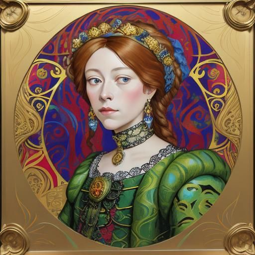 Klimt-Style Portrait: Catherine de Medici in Art Nouveau Fra...