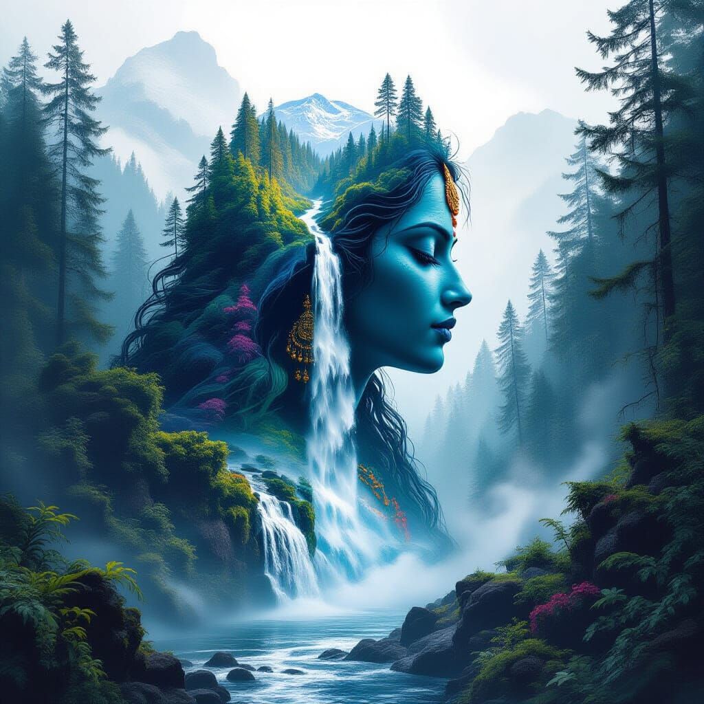 Surreal Waterfall Landscape as Digital Painting