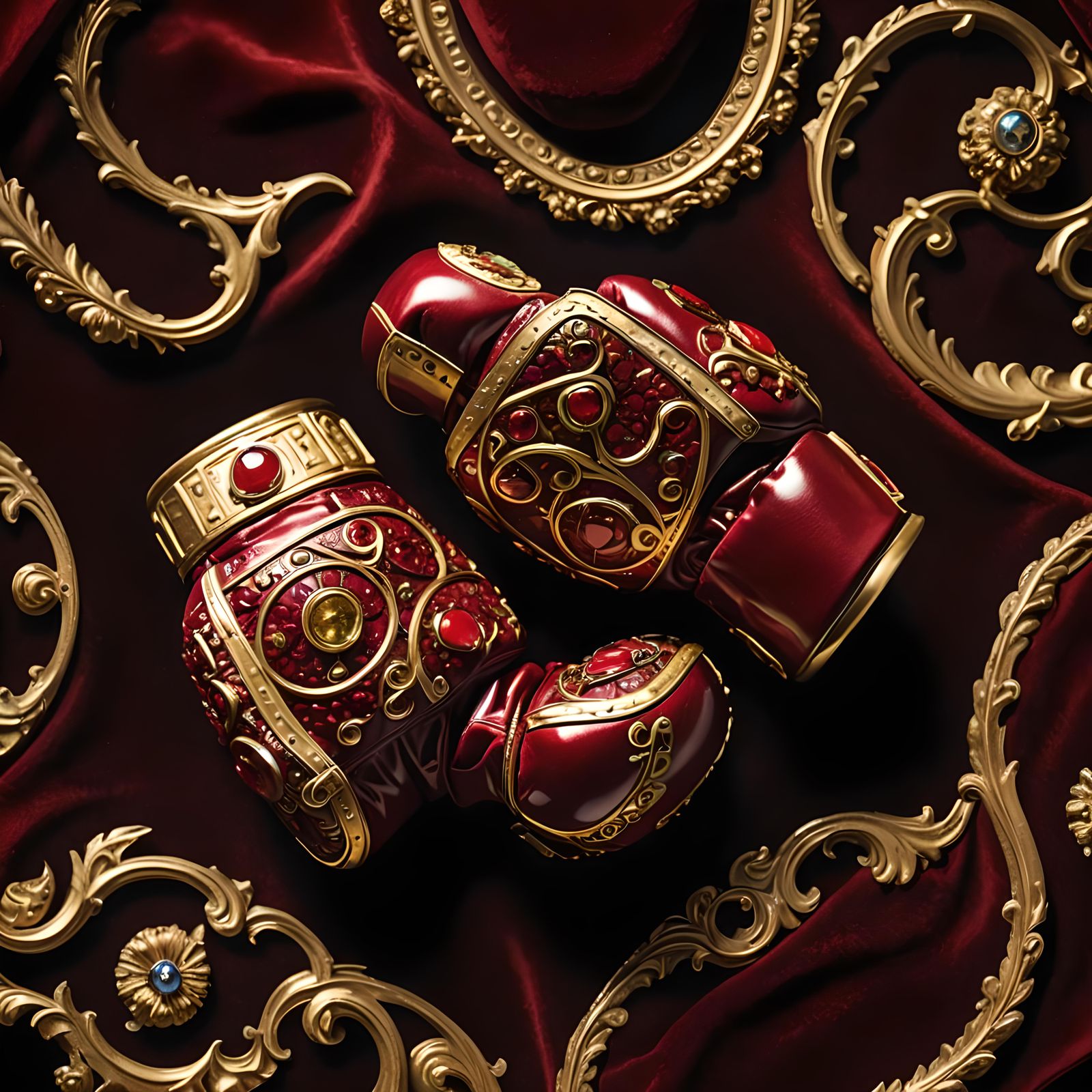 Ruby Boxing Gloves with Gold Trim