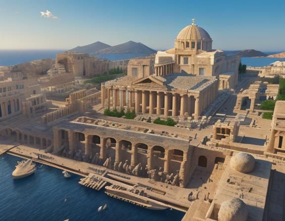 Ancient Athens Concept Art in Golden Light