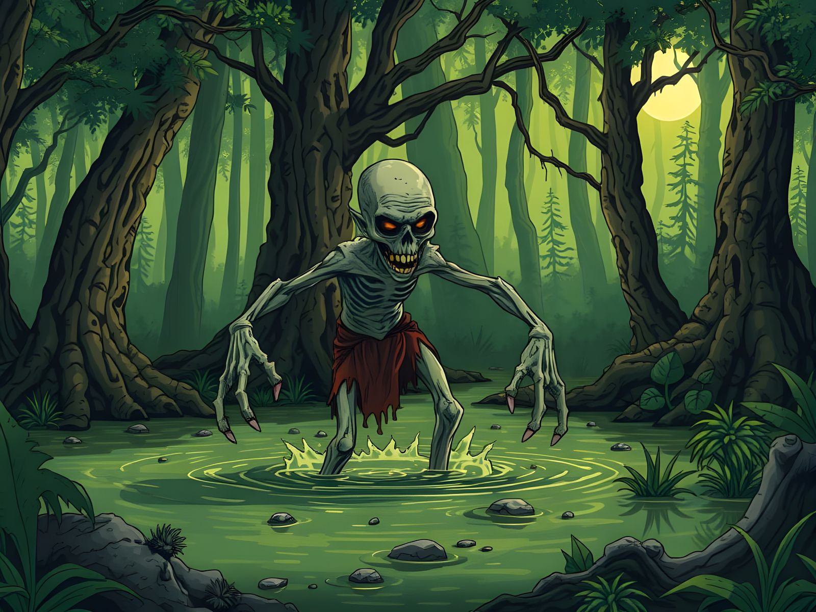 Zombie Emerges From Swamp in Mystic Forest