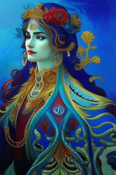 Ornate Coral King Portrait in Art Nouveau Style