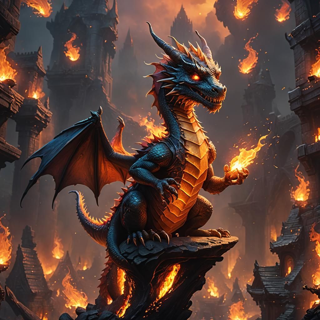 Baby Fire Dragon on Hand in Detailed Fantasy Art