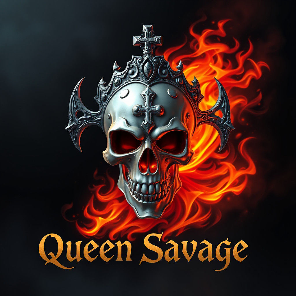 Gothic Queen Savage Logo with Skull and Flames