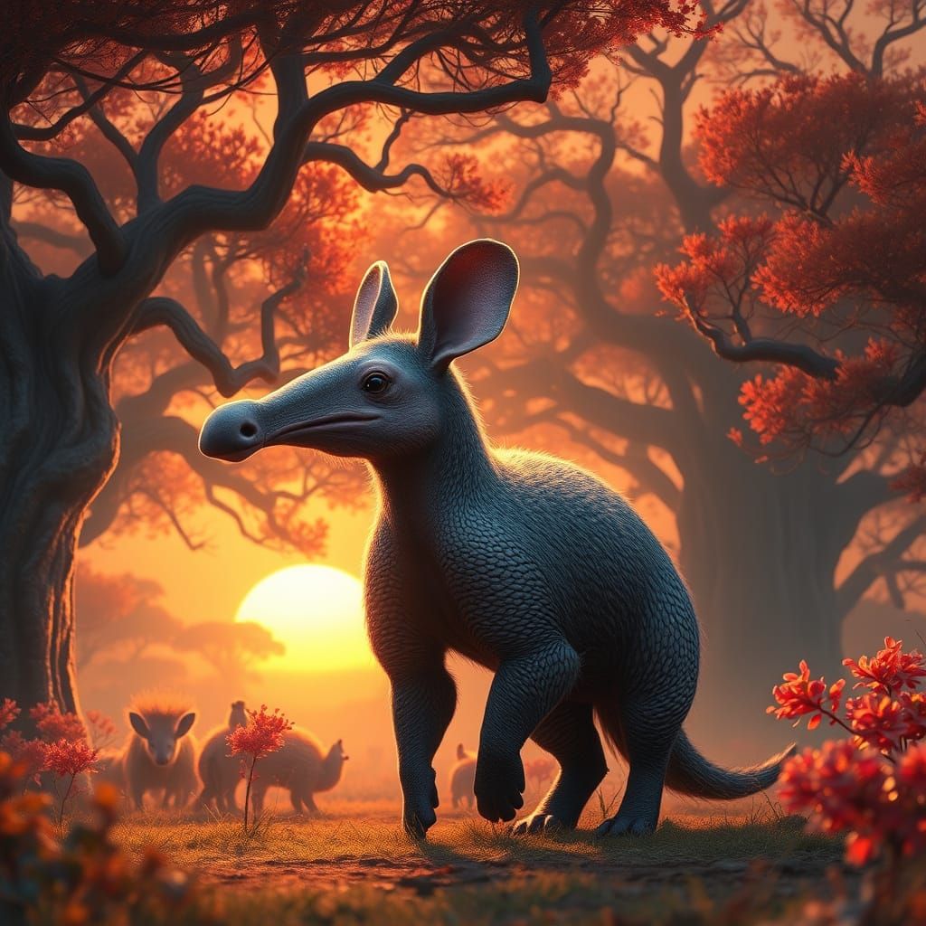 Majestic Aardvark in Dreamlike Savannah Landscape