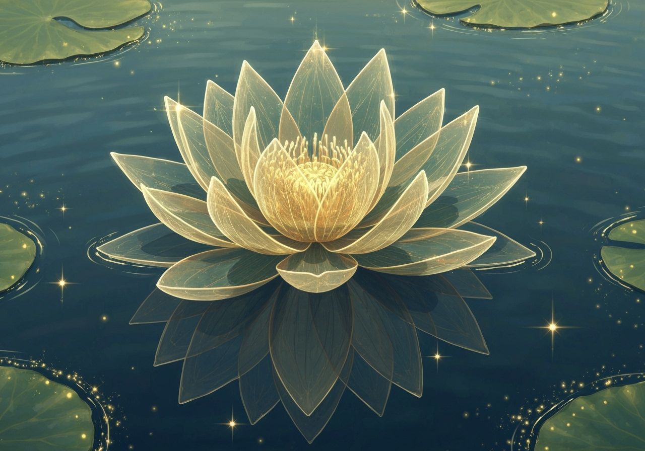 Golden Lotus Flower Floating on Water