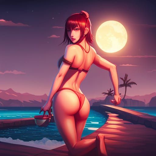 Dynamic Japanese Girl in Bikini: Hyperdetailed Concept Art