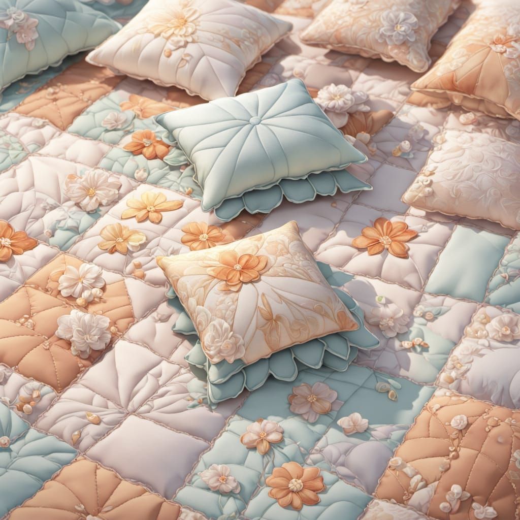 Cozy Handmade Quilt in Whimsical Watercolor Style