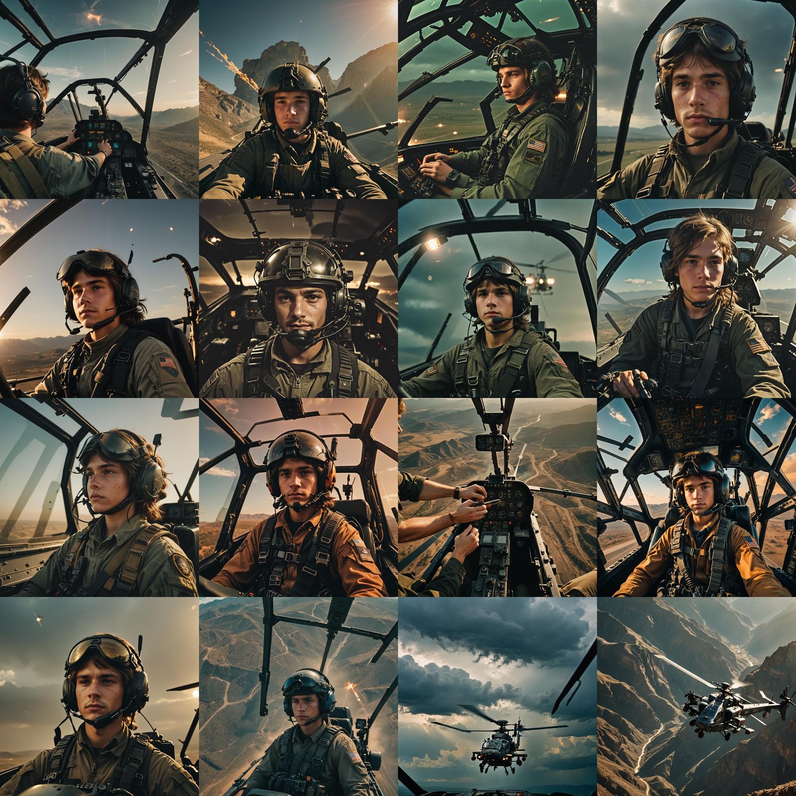 Teenage Pilot in Apache Helicopter Cockpit