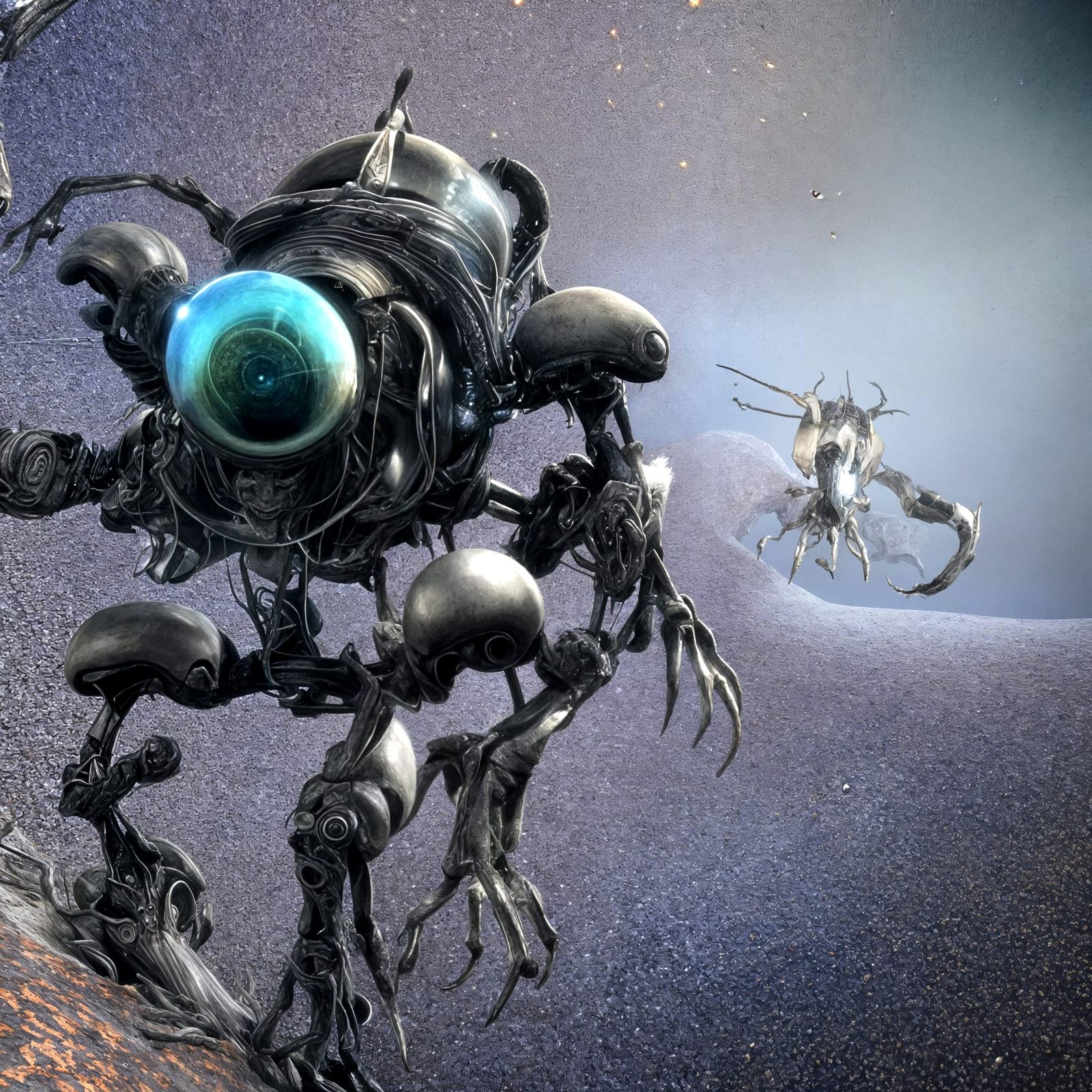 Futuristic Cityscape with Bizarre Aliens in 3D Render