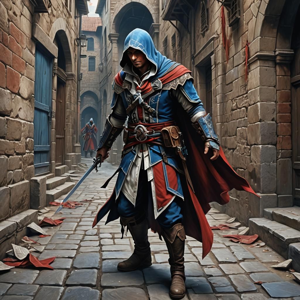 Assassin in Renaissance Attire With Hidden Blade