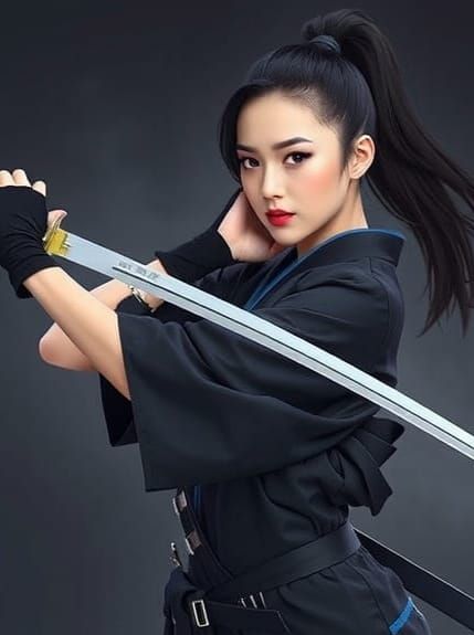 Samurai Woman in Cyberpunk Style with Katana