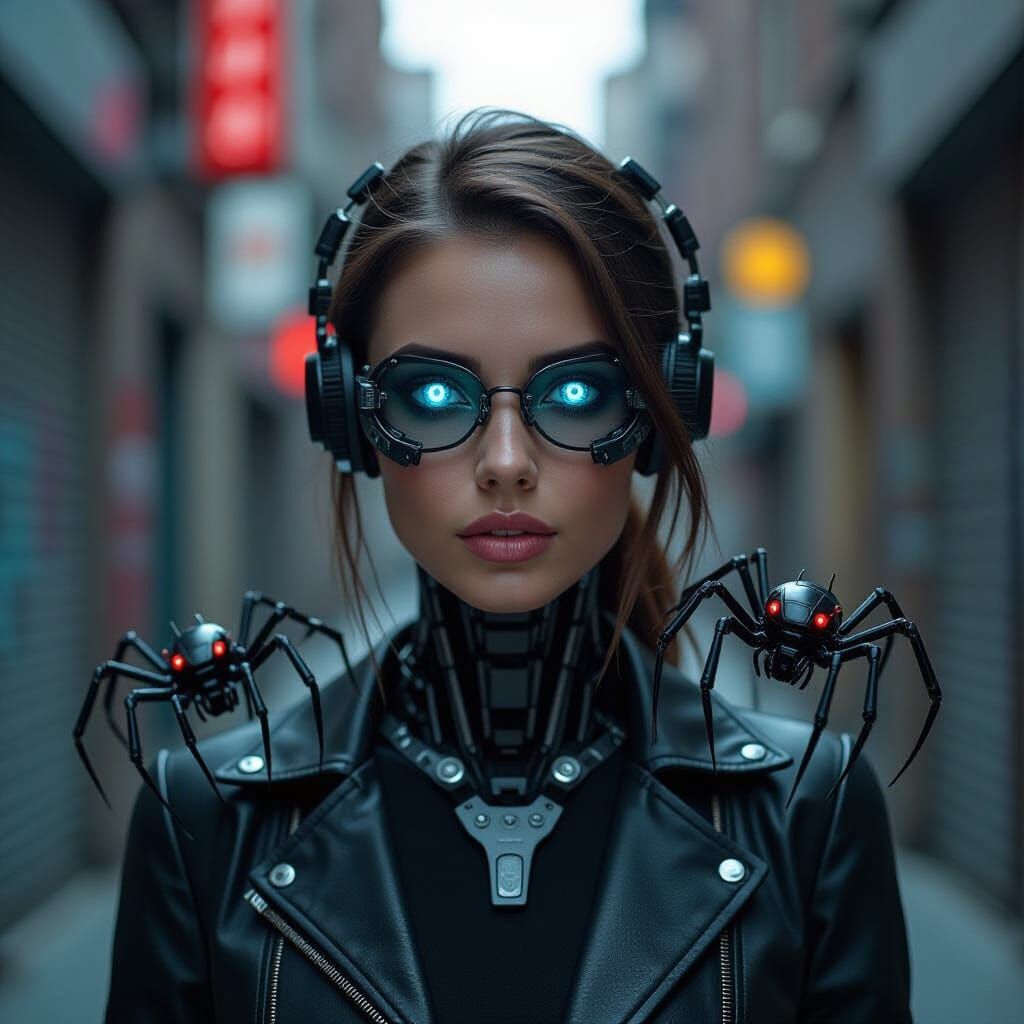 Cybernetic Woman Controls Robotic Spiders