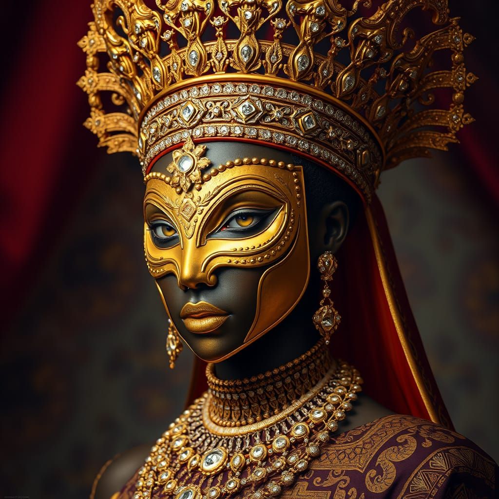 Hyperrealistic African Queen in Golden Majesty
