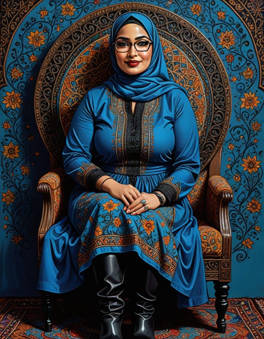 Psychedelic Portrait of a Smiling Hijabi Woman