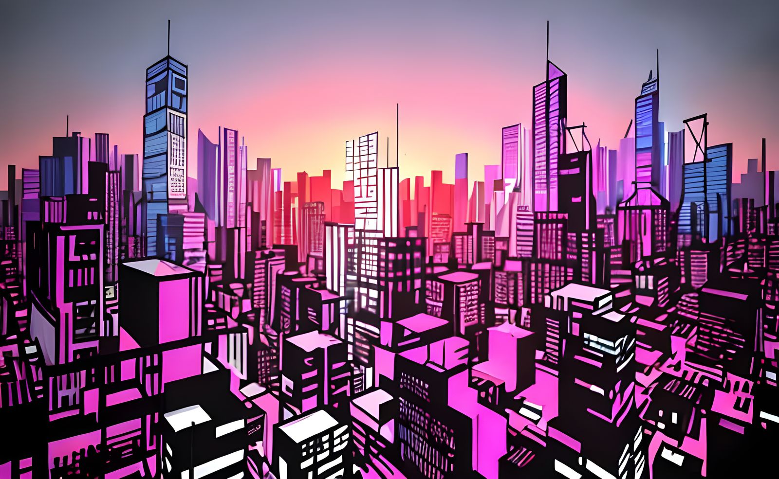 Abstract Cityscape Painting with Graphic Score Elements