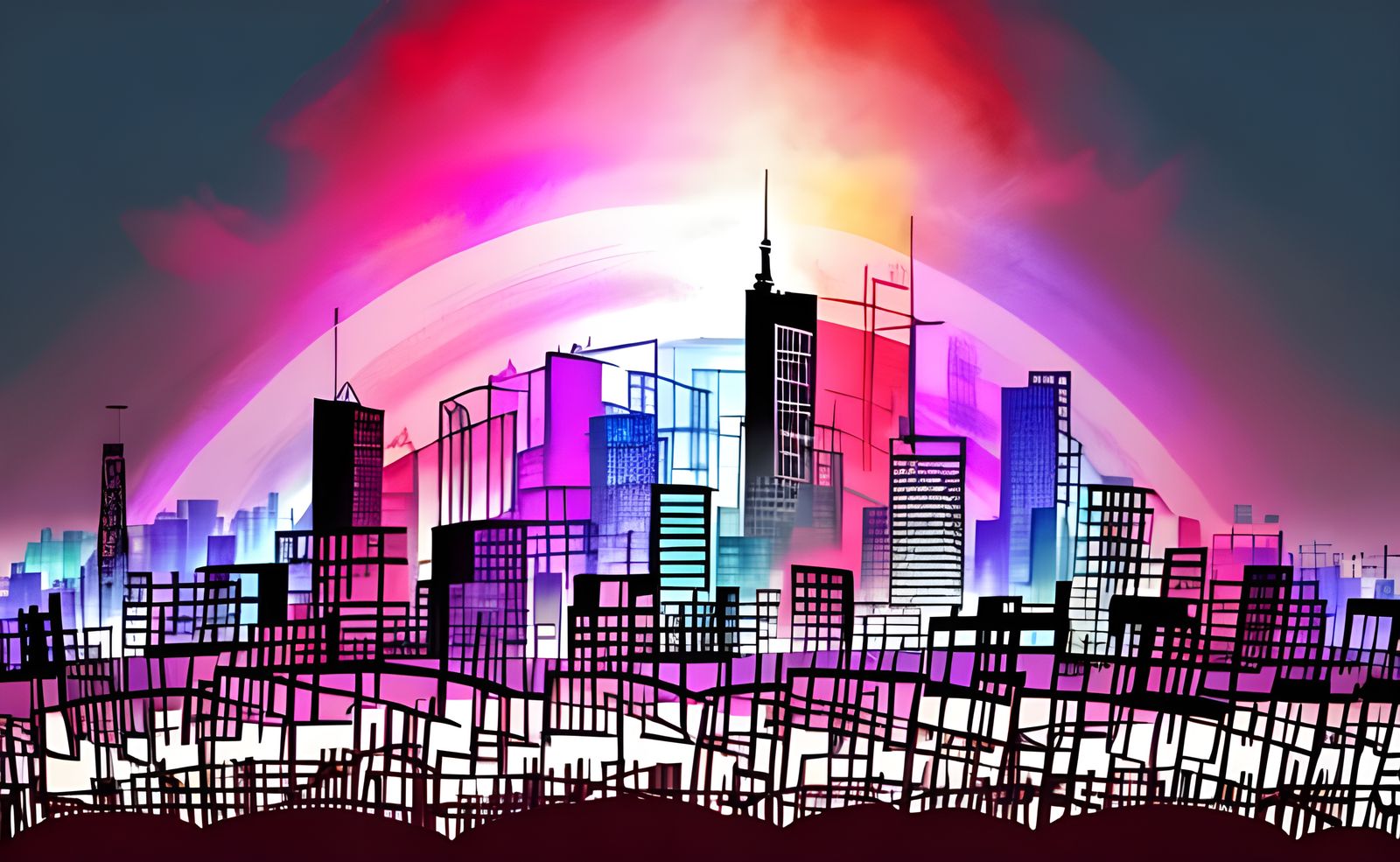 Cityscape in Abstract Expressionism Style