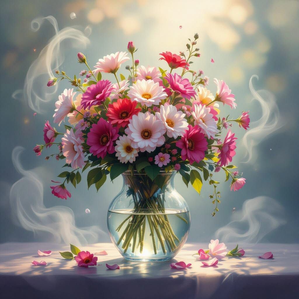 Ethereal Flower Bouquet in Glowing Mist