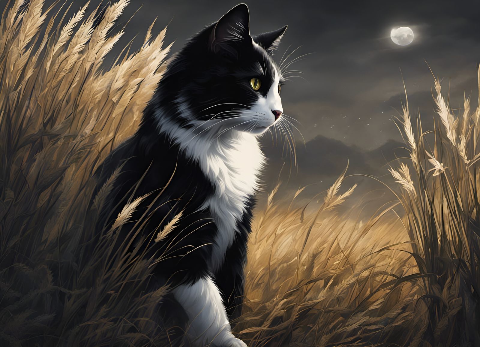 Dramatic Cat Stalks Through Grassy Field