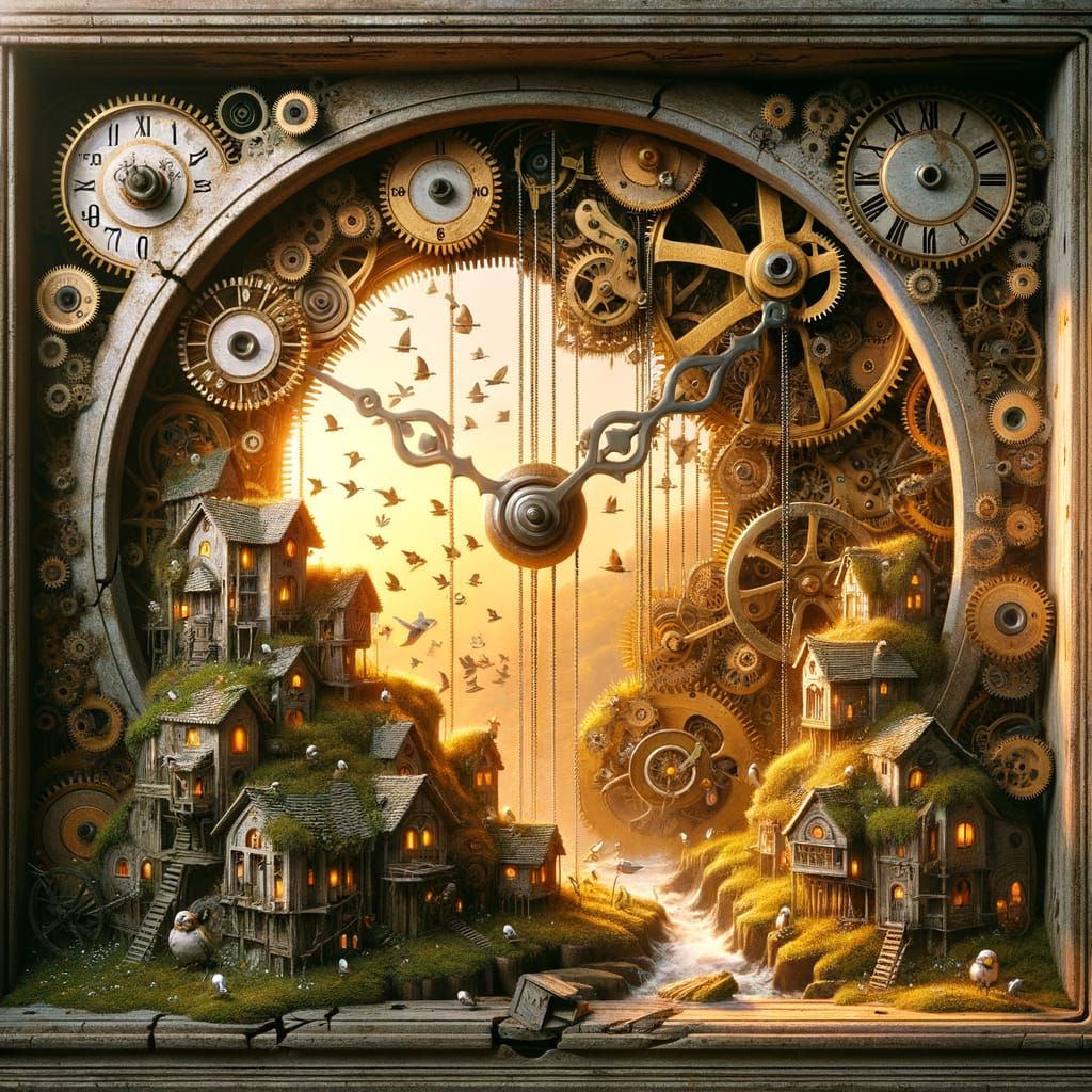 Steampunk Clockwork Sanctuary Under Golden Sunset