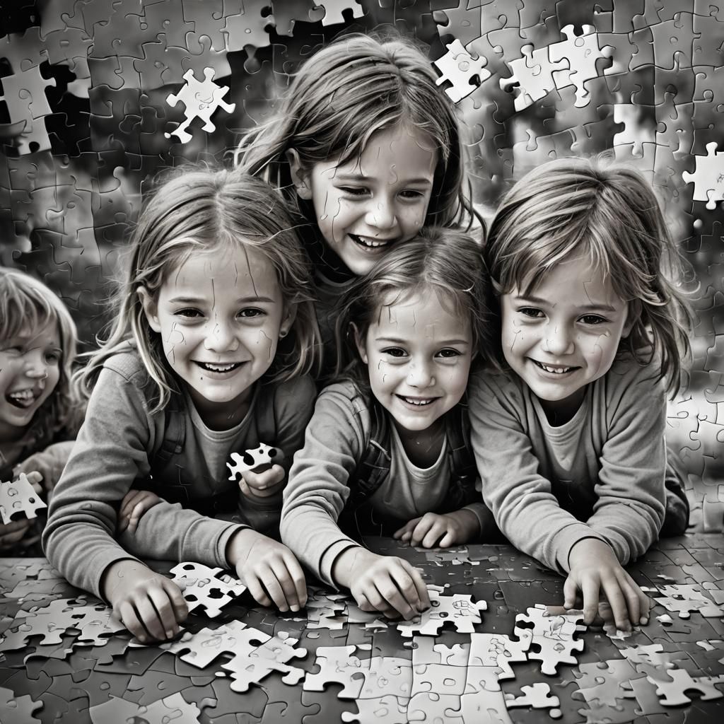 Vibrant Puzzle with Contrasting Monochromatic Piece