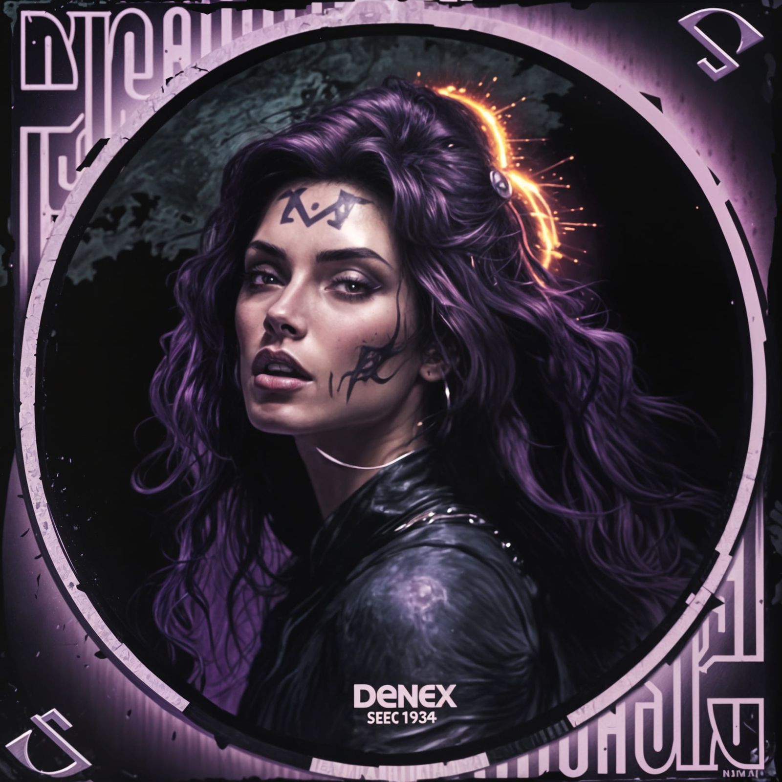 Vintage Album Cover: Violet Woman in Neon City