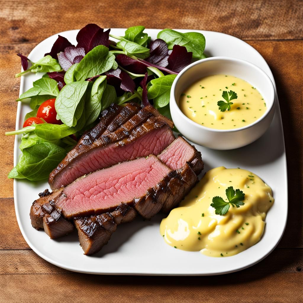 Beef with Béarnaise Sauce, Potatoes and Salad