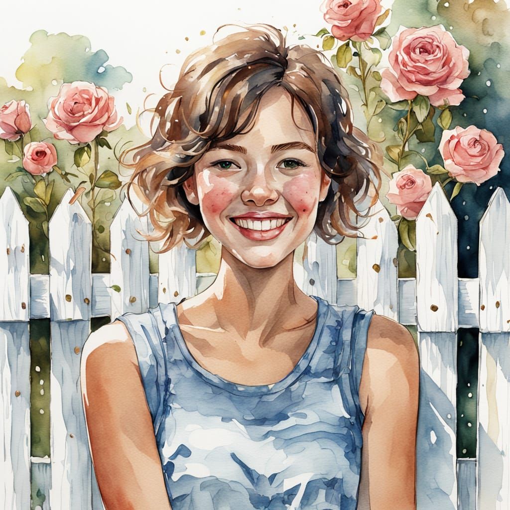 Whimsical Portrait of a Girl with Freckles and Roses